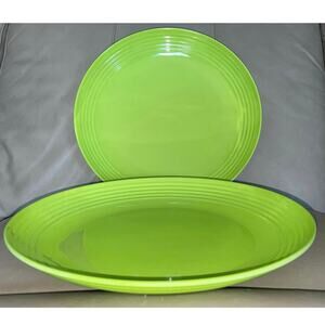 Set of 2 Melange Lime Green 11” Coupe Ribbed 100% Melamine Plates - Shatterproof